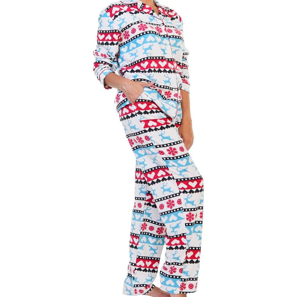 NWT Angelina | Blue & Red Fair Isle Button-Front Pajama Set - L